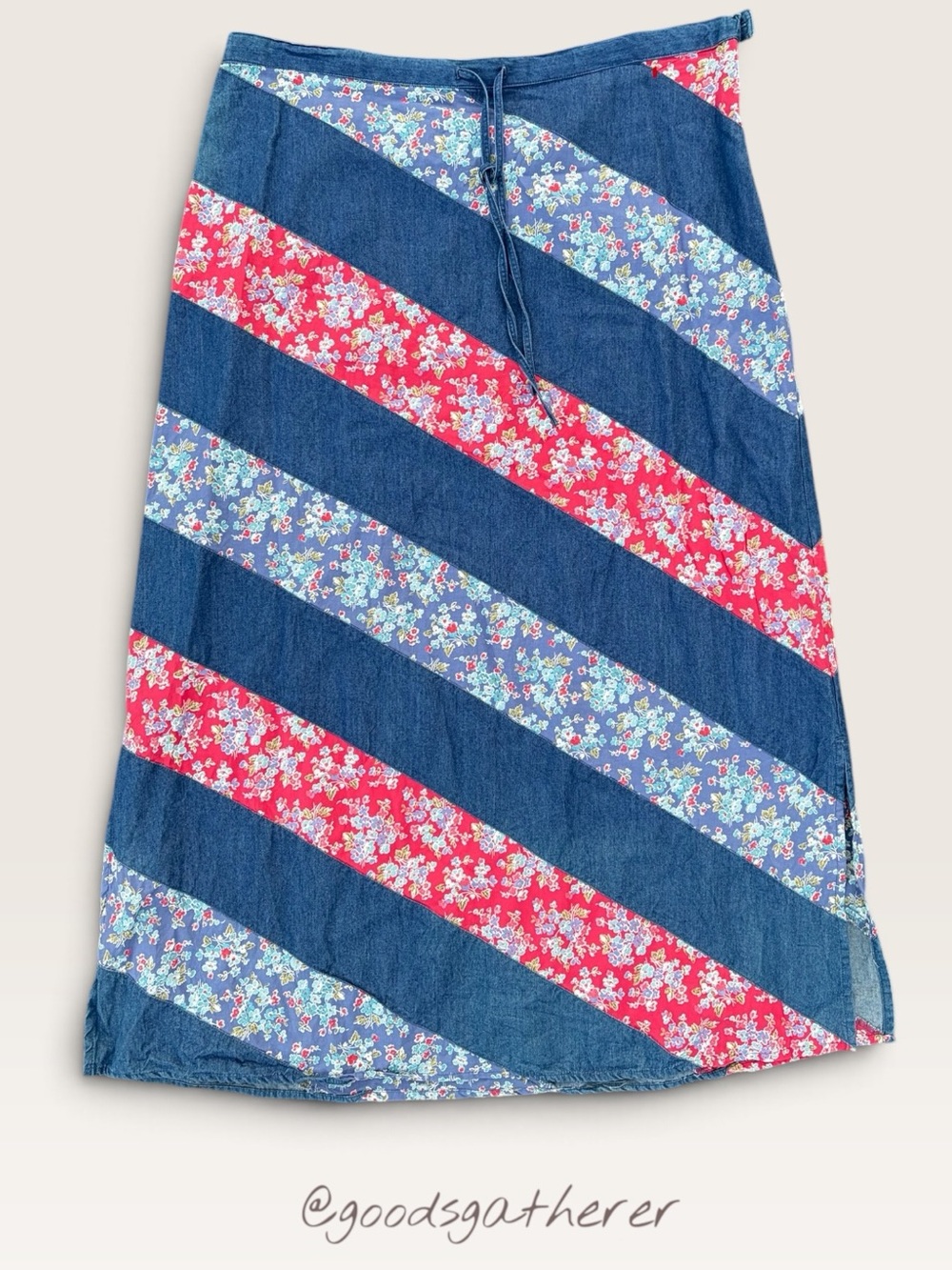 100% Cotton Crazy Horse Liz Claiborne Denim Floral Patchwork Maxi Skirt Size 14